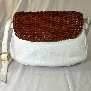 Giani Bernini White Leather and Brown Weave Bag